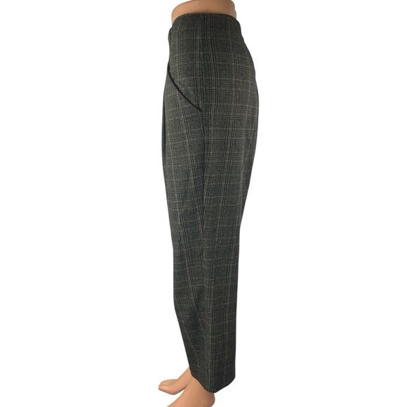 Aritzia Wilfred Chambery Gray Plaid Pleated High Rise Cropped Trousers Pants 10 - Picture 2 of 5